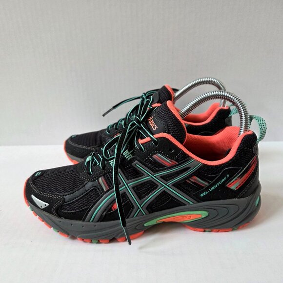 Asics Gel Venture 5 Sneakers Womens 6.5 Black Blue Orange Trail Running Shoes - Picture 1 of 12